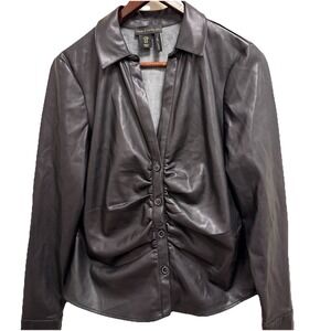 House Of Harlow 1960 Vegan Leather Scrunch Button Up Shirt Sz M